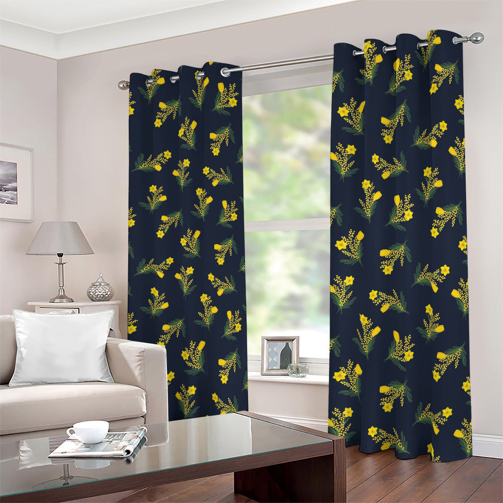 Spring Daffodil Flower Pattern Print Blackout Grommet Curtains