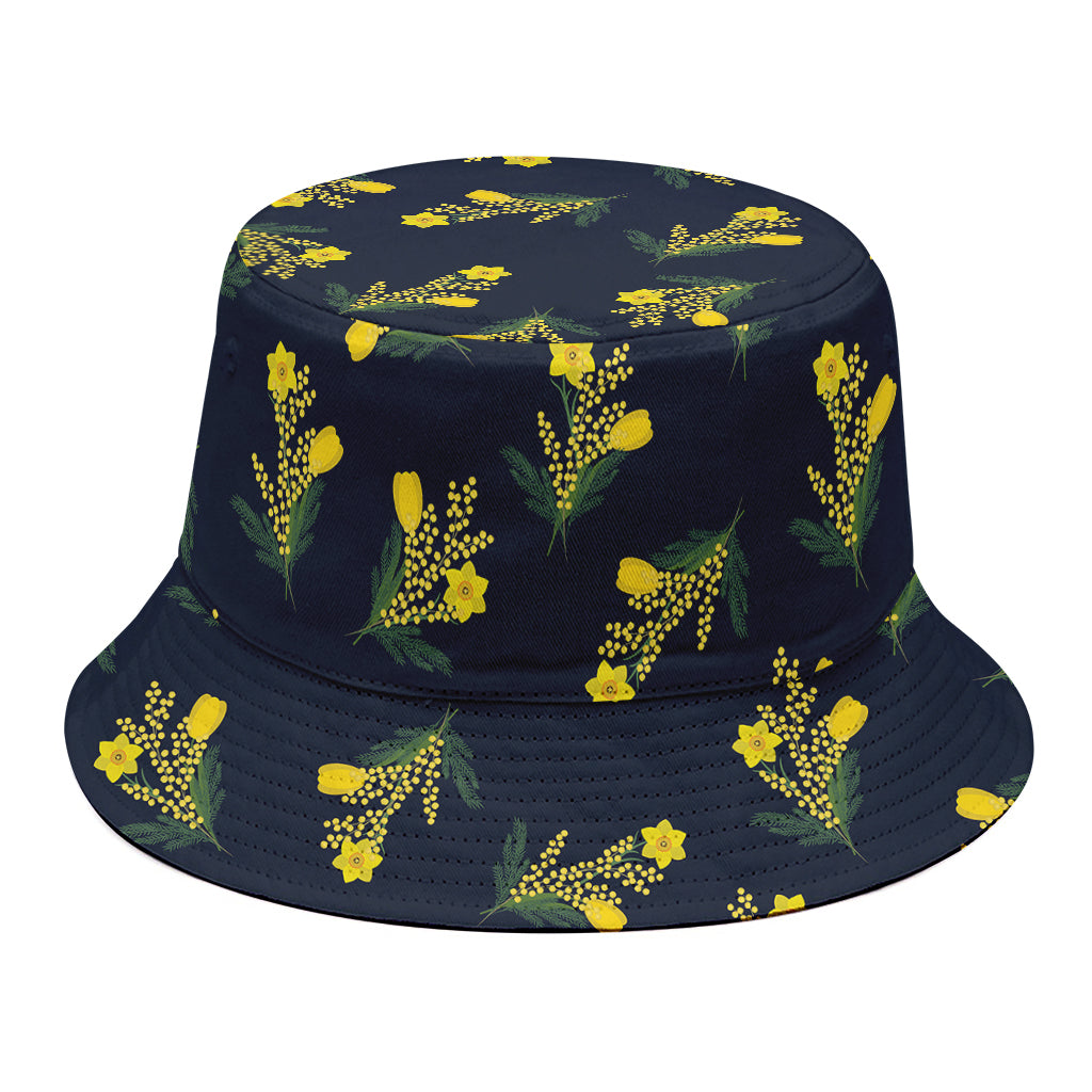 Spring Daffodil Flower Pattern Print Bucket Hat