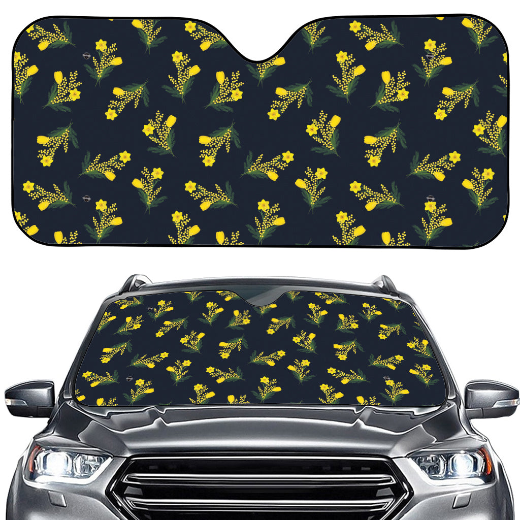 Spring Daffodil Flower Pattern Print Car Windshield Sun Shade