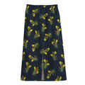Spring Daffodil Flower Pattern Print Cotton Front Slit Maxi Skirt