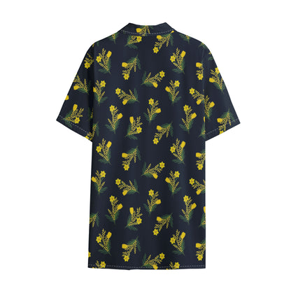 Spring Daffodil Flower Pattern Print Cotton Hawaiian Shirt