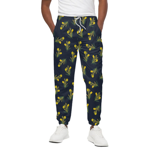 Spring Daffodil Flower Pattern Print Cotton Pants