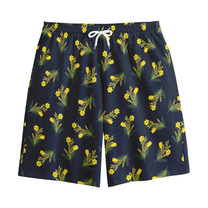 Spring Daffodil Flower Pattern Print Cotton Shorts