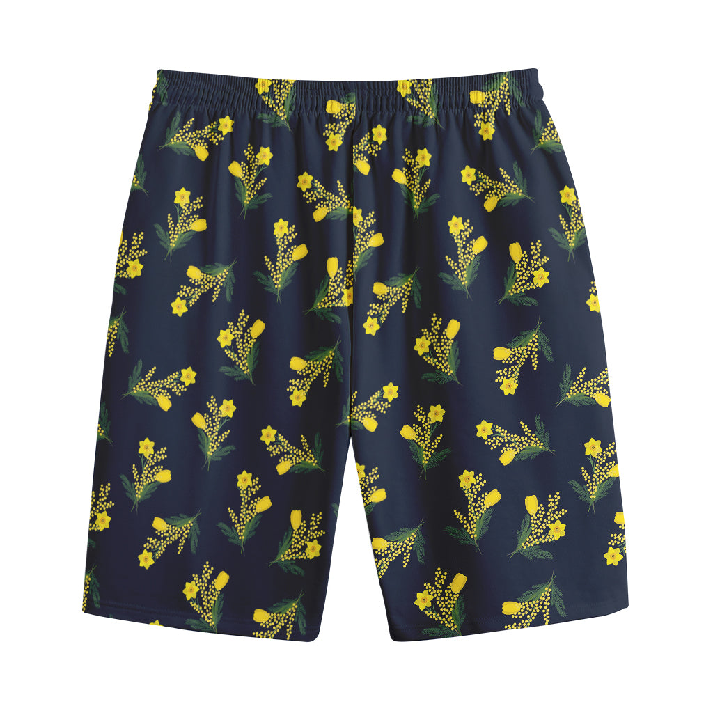 Spring Daffodil Flower Pattern Print Cotton Shorts