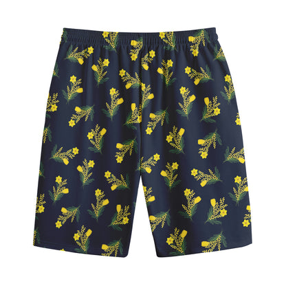 Spring Daffodil Flower Pattern Print Cotton Shorts