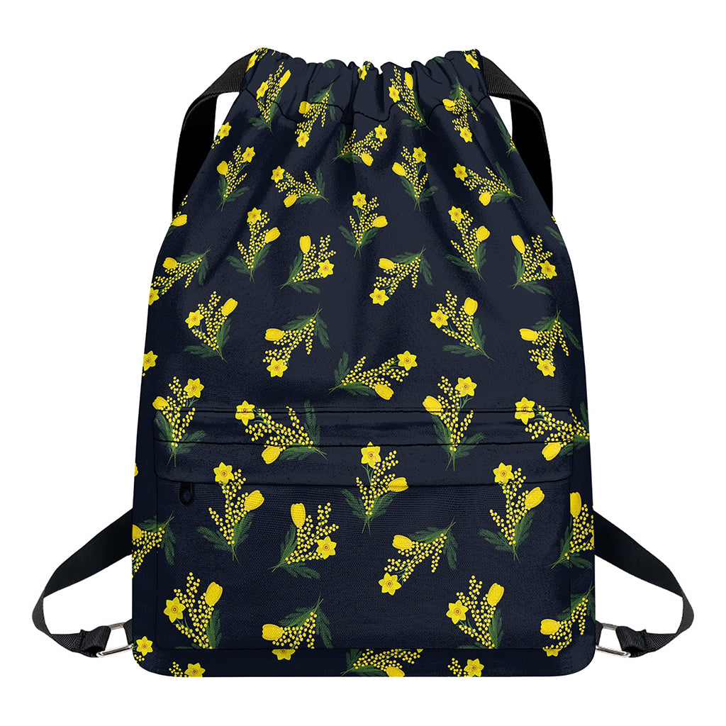 Spring Daffodil Flower Pattern Print Drawstring Backpack