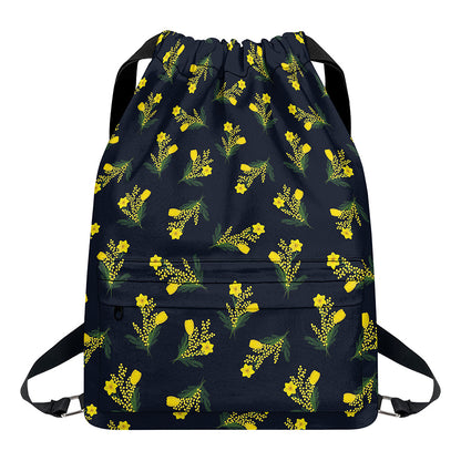 Spring Daffodil Flower Pattern Print Drawstring Backpack