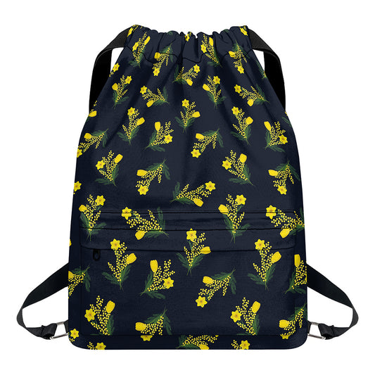 Spring Daffodil Flower Pattern Print Drawstring Backpack