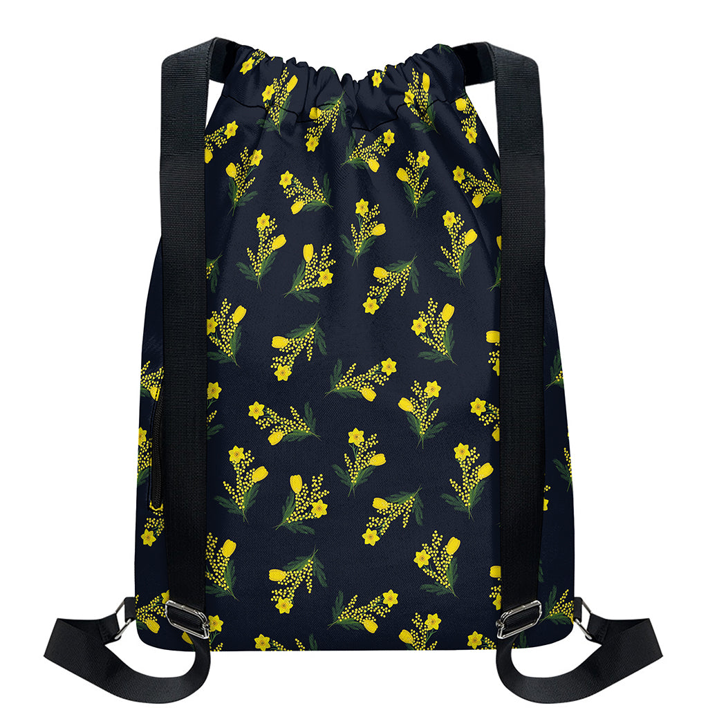 Spring Daffodil Flower Pattern Print Drawstring Backpack