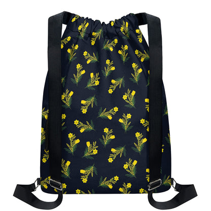 Spring Daffodil Flower Pattern Print Drawstring Backpack