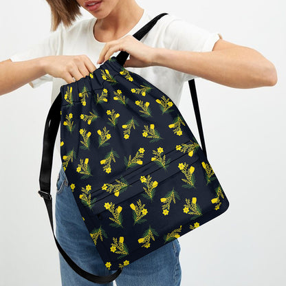 Spring Daffodil Flower Pattern Print Drawstring Backpack