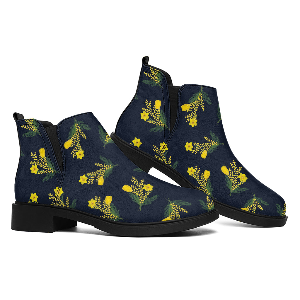 Spring Daffodil Flower Pattern Print Flat Ankle Boots