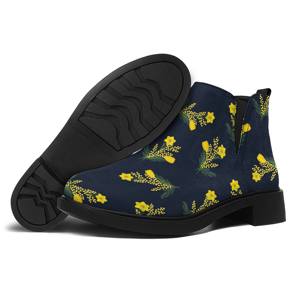 Spring Daffodil Flower Pattern Print Flat Ankle Boots