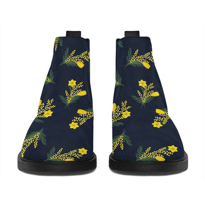 Spring Daffodil Flower Pattern Print Flat Ankle Boots