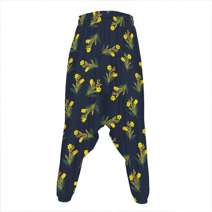 Spring Daffodil Flower Pattern Print Hammer Pants
