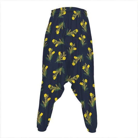 Spring Daffodil Flower Pattern Print Hammer Pants