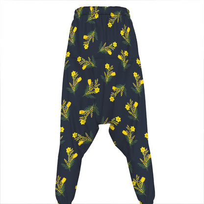 Spring Daffodil Flower Pattern Print Hammer Pants