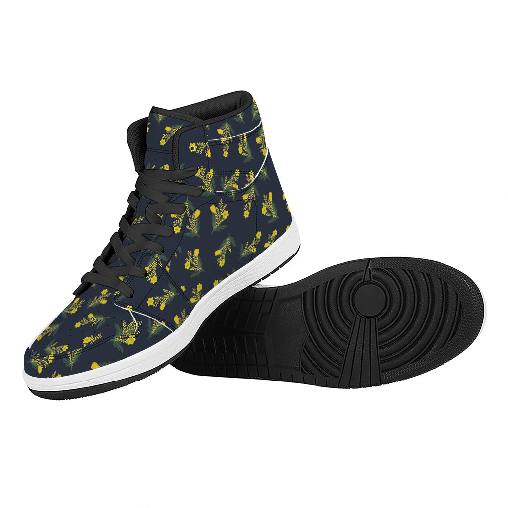 Spring Daffodil Flower Pattern Print High Top Leather Sneakers