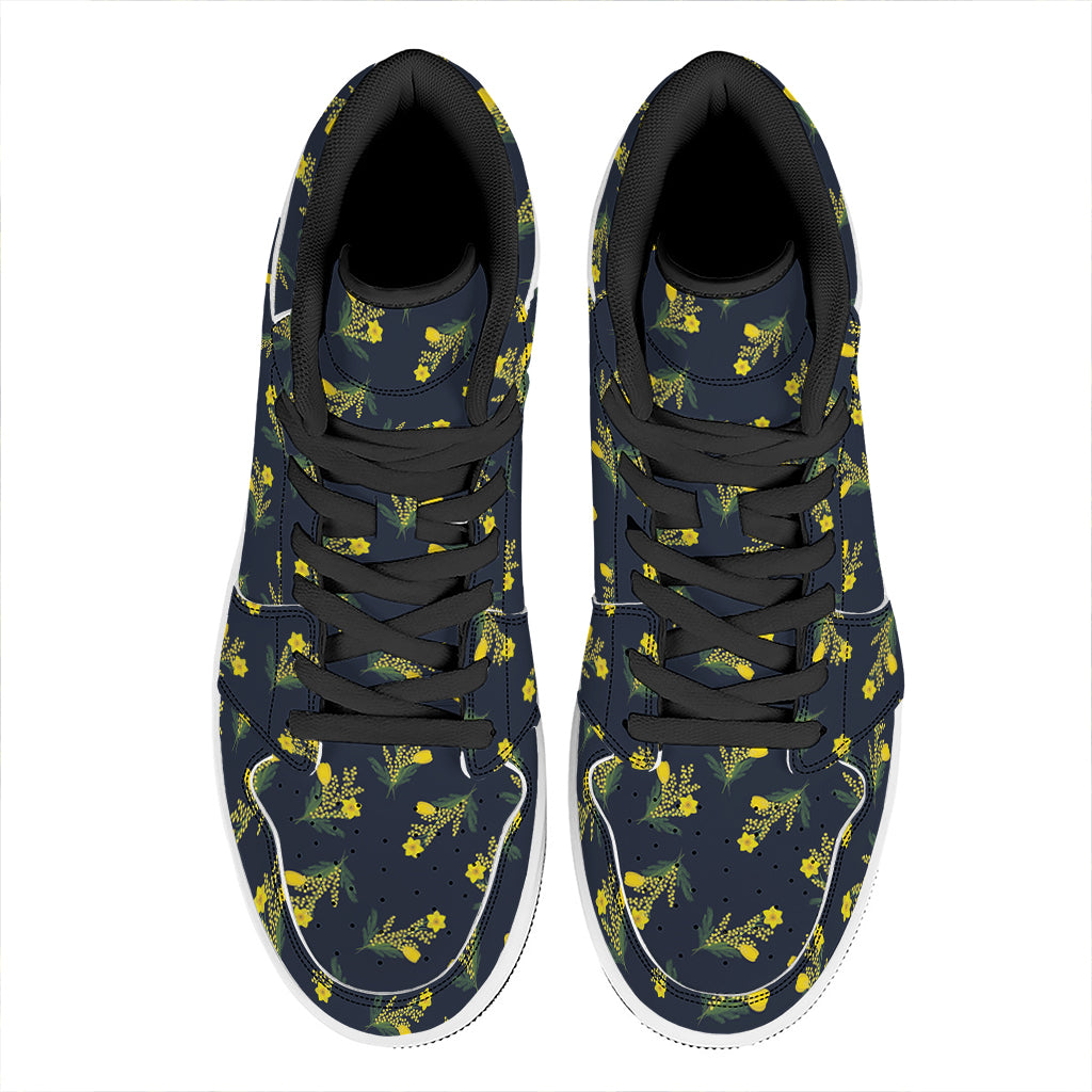 Spring Daffodil Flower Pattern Print High Top Leather Sneakers