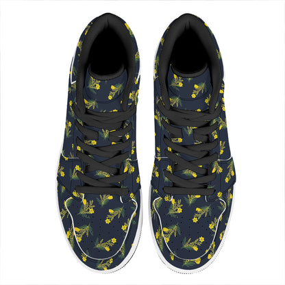 Spring Daffodil Flower Pattern Print High Top Leather Sneakers