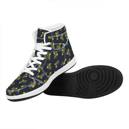 Spring Daffodil Flower Pattern Print High Top Leather Sneakers