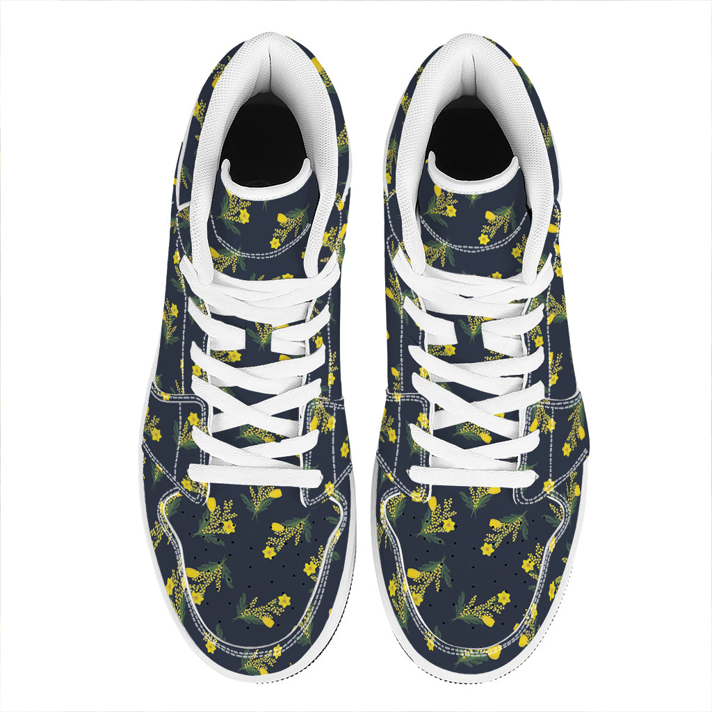 Spring Daffodil Flower Pattern Print High Top Leather Sneakers
