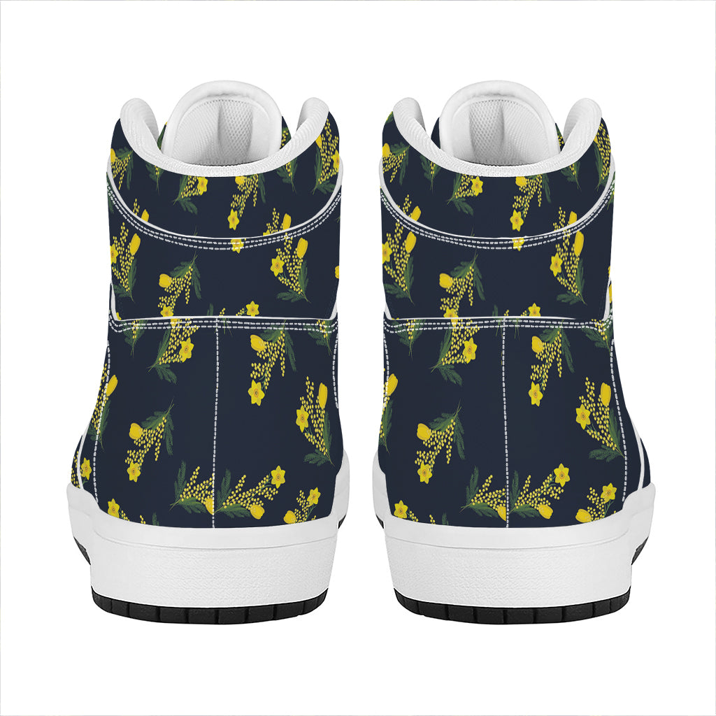Spring Daffodil Flower Pattern Print High Top Leather Sneakers