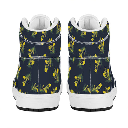 Spring Daffodil Flower Pattern Print High Top Leather Sneakers