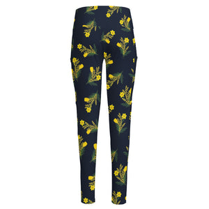 Spring Daffodil Flower Pattern Print High-Waisted Pocket Leggings