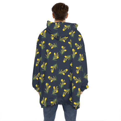 Spring Daffodil Flower Pattern Print Hoodie Blanket