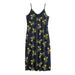 Spring Daffodil Flower Pattern Print Jersey Midi Cami Dress