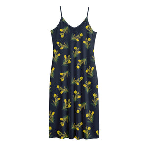 Spring Daffodil Flower Pattern Print Jersey Midi Cami Dress