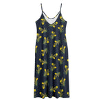 Spring Daffodil Flower Pattern Print Jersey Midi Cami Dress