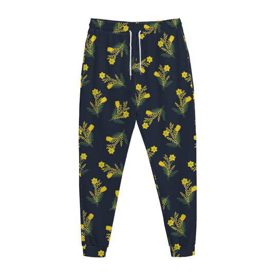 Spring Daffodil Flower Pattern Print Jogger Pants