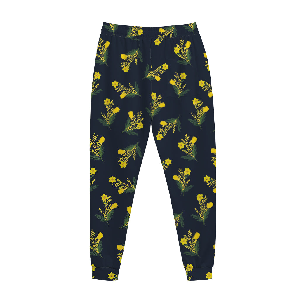 Spring Daffodil Flower Pattern Print Jogger Pants