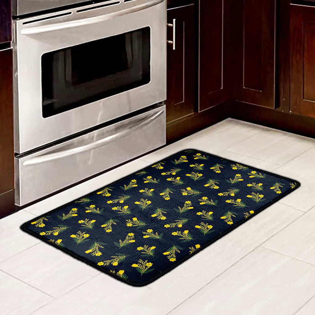 Spring Daffodil Flower Pattern Print Kitchen Mat