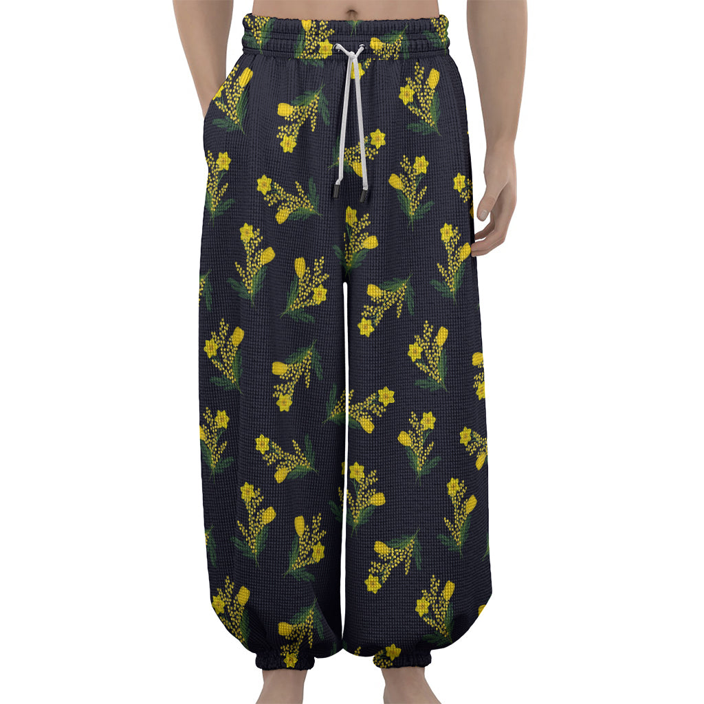 Spring Daffodil Flower Pattern Print Lantern Pants