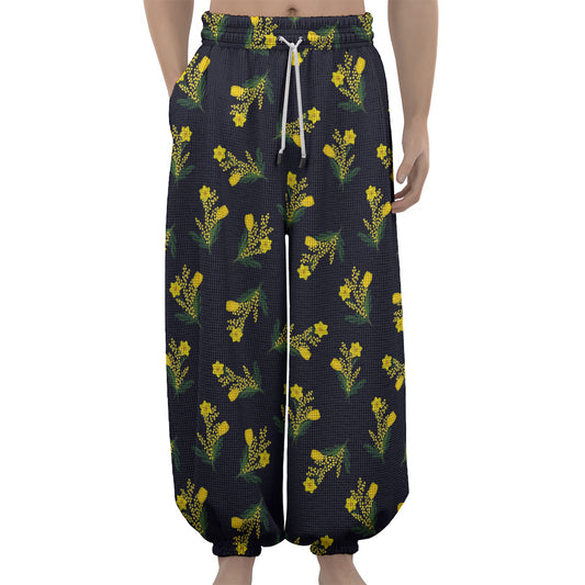 Spring Daffodil Flower Pattern Print Lantern Pants