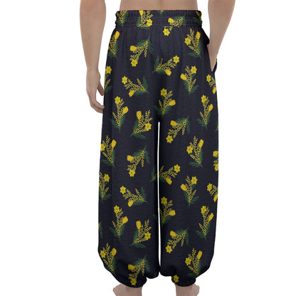 Spring Daffodil Flower Pattern Print Lantern Pants