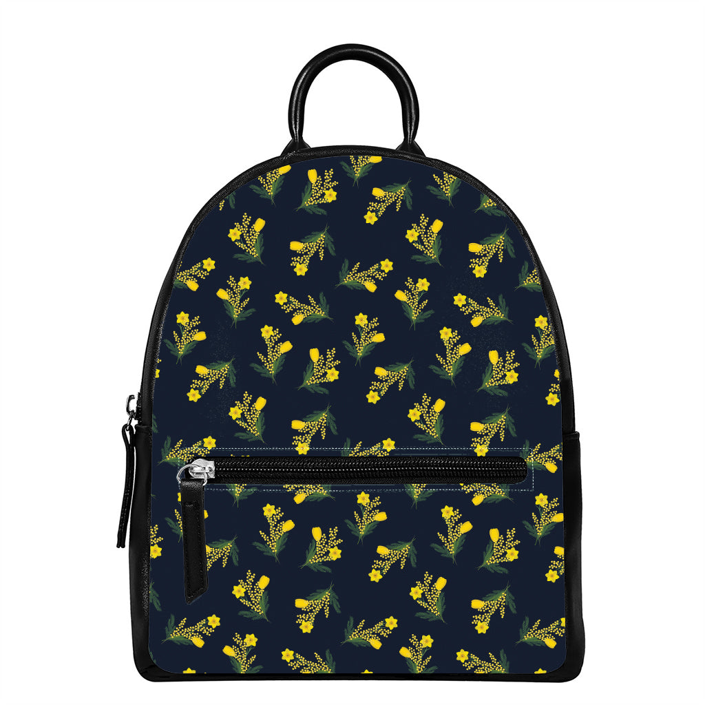 Spring Daffodil Flower Pattern Print Leather Backpack