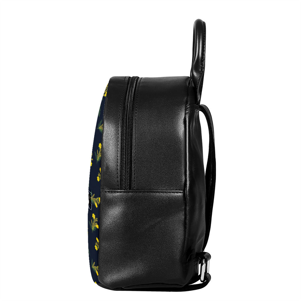 Spring Daffodil Flower Pattern Print Leather Backpack
