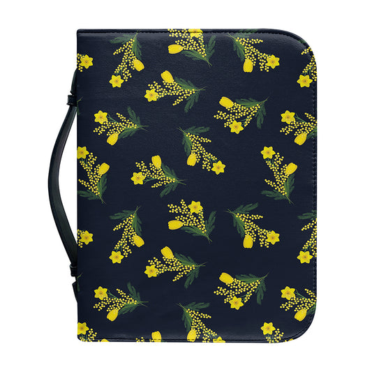 Spring Daffodil Flower Pattern Print Leather Bible Cover