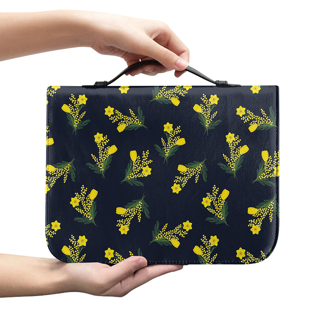 Spring Daffodil Flower Pattern Print Leather Bible Cover