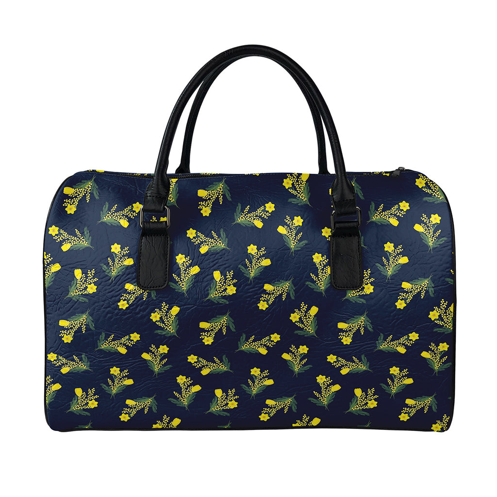 Spring Daffodil Flower Pattern Print Leather Duffle Bag