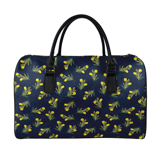 Spring Daffodil Flower Pattern Print Leather Duffle Bag
