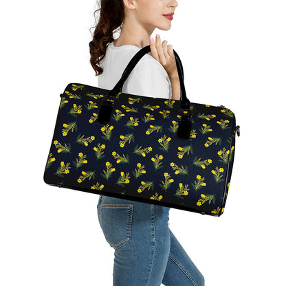 Spring Daffodil Flower Pattern Print Leather Duffle Bag
