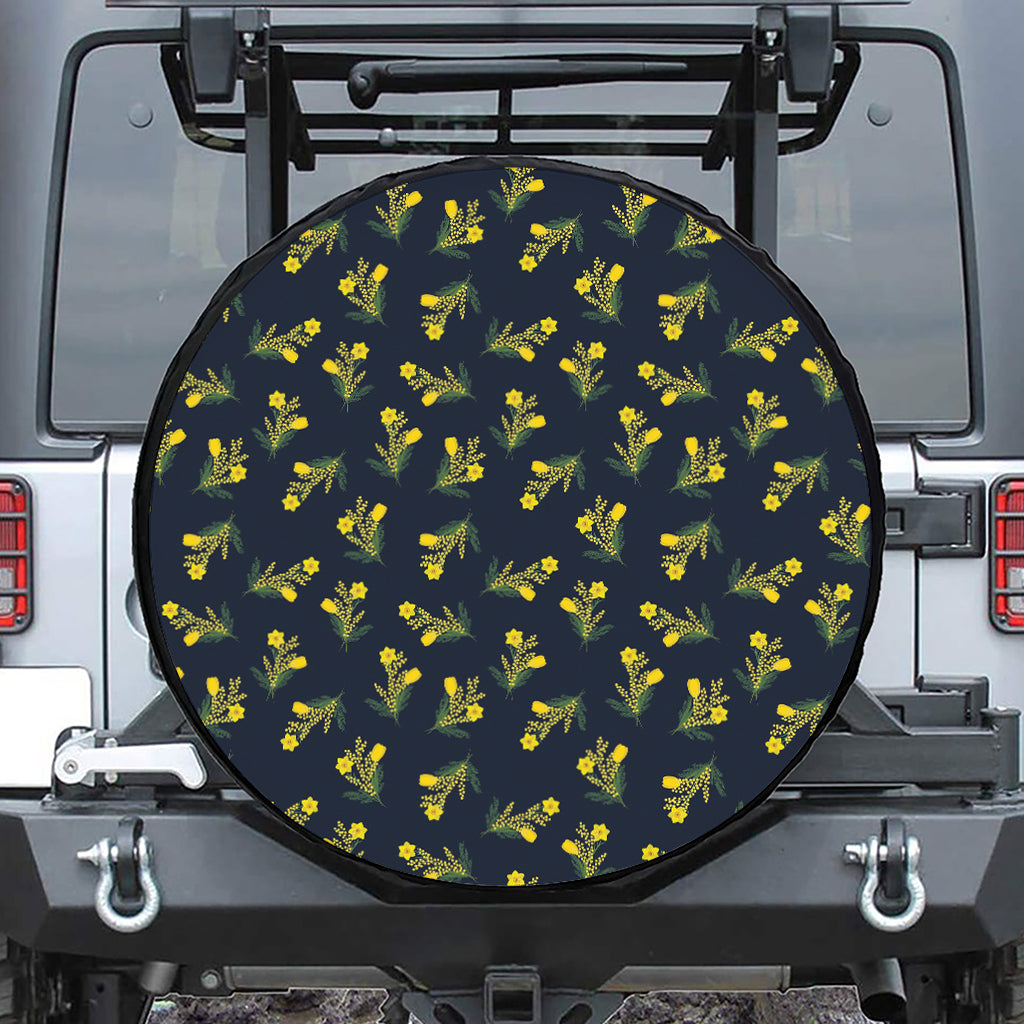 Spring Daffodil Flower Pattern Print Leather Spare Tire Cover