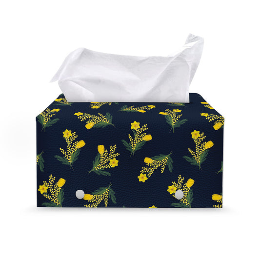 Spring Daffodil Flower Pattern Print Leather Tissue Box Cover