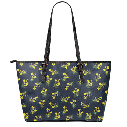 Spring Daffodil Flower Pattern Print Leather Tote Bag