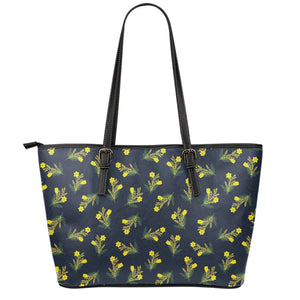 Spring Daffodil Flower Pattern Print Leather Tote Bag